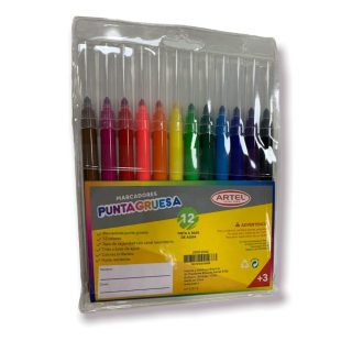 Marcadores 12 Colores Punta Gruesa Artel