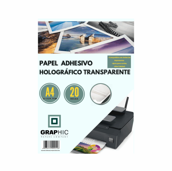 Papel Holografico Transparente Adhesivo 20 hojas A4 Gpc