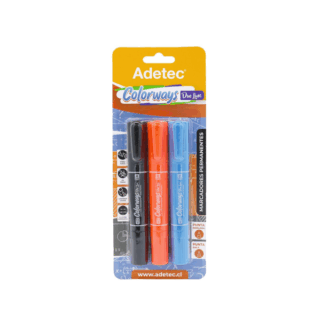 Set Marcador Permanente DoblePunta Adetec Naranja Celeste