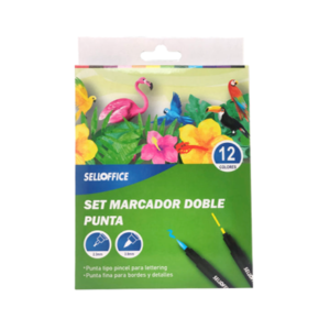 Marcador Doble Punta Pincel y Punta fina 12 colores Selloffice