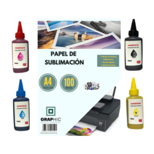 Pack Sublimación  (4 Tinta Sublimación +100hojas Papel Sublimación)